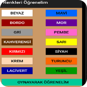 çocuk oyunları Türkçe Renkler