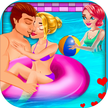 Adorable Couple Pool Kiss