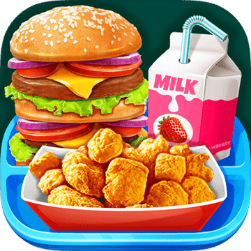 School Lunch Food - Burger, Popcorn Chicken & Milk