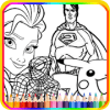 super heros and cartoon and princess coloring book